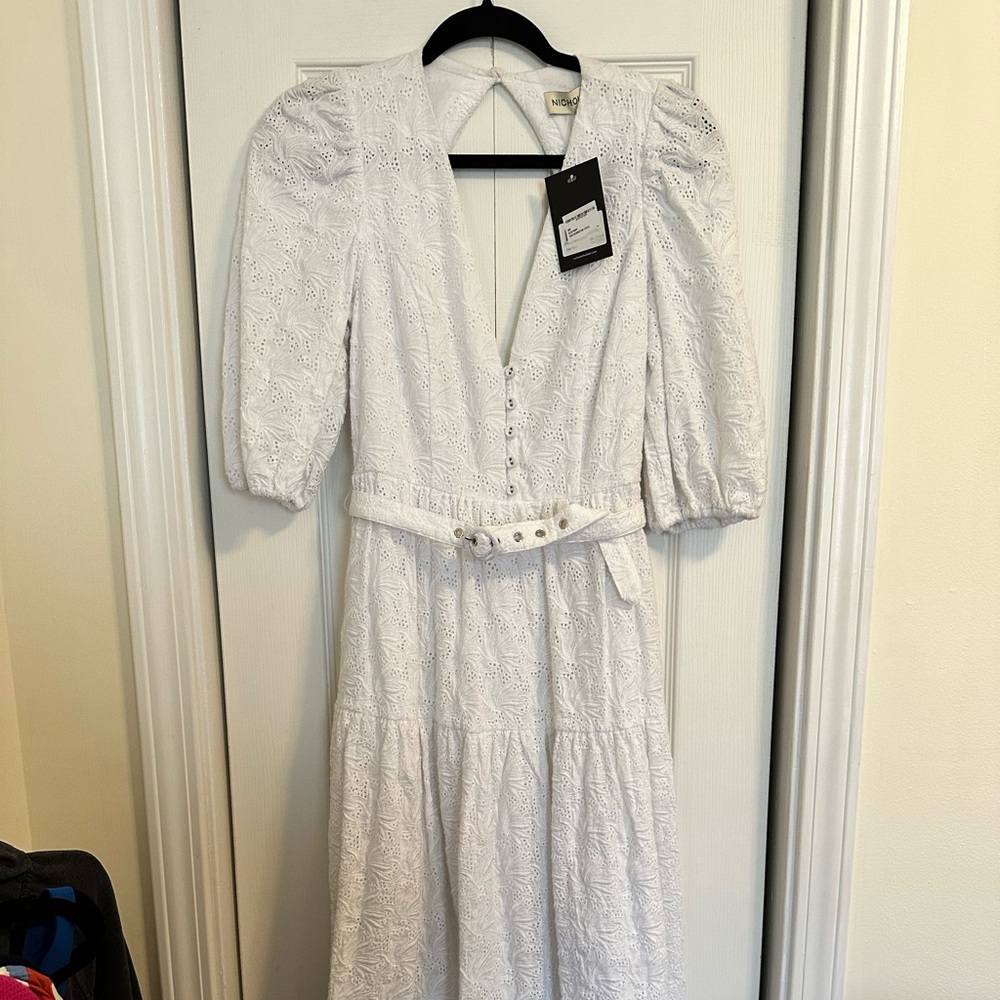 NICHOLAS White Puff Sleeve V-Neck Sundress